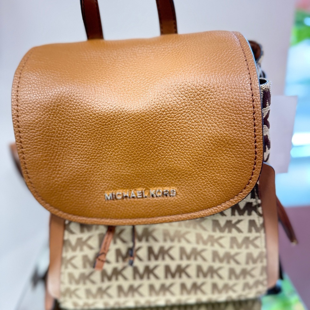 Michael Kors Camel and Beige Logo Backpack